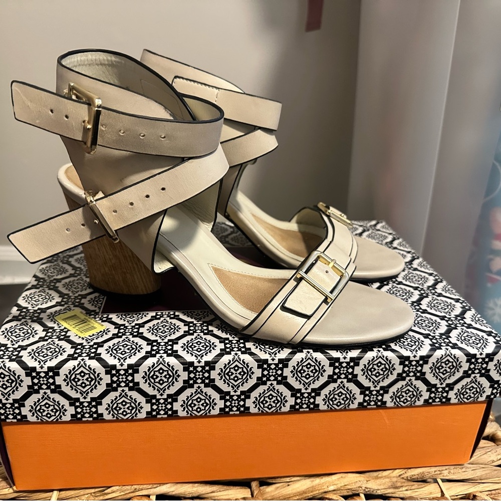 Isola Cream Heels with Buckle Accents